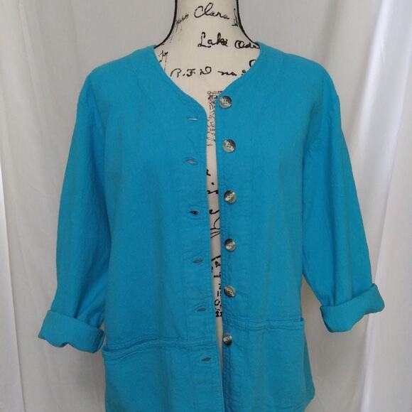 Vintage Drawstrings California 100% Cotton Boxy Button Up Blazer Pockets USA - Picture 8 of 12